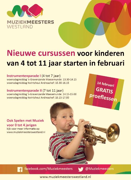 Muziekmeesters's tweet photo. In februari starten er weer nieuwe cursussen. De cursussen Spelen met muziek (7 maanden tot 4 jaar) en de Instrumentenparade (4 tot 11 jaar) zullen in verschillende dorpskernen worden gegeven! Benieuwd? Check dan de website https://t.co/Mql7LBvb8W #westland #muziek https://t.co/g0UvyZSJXH