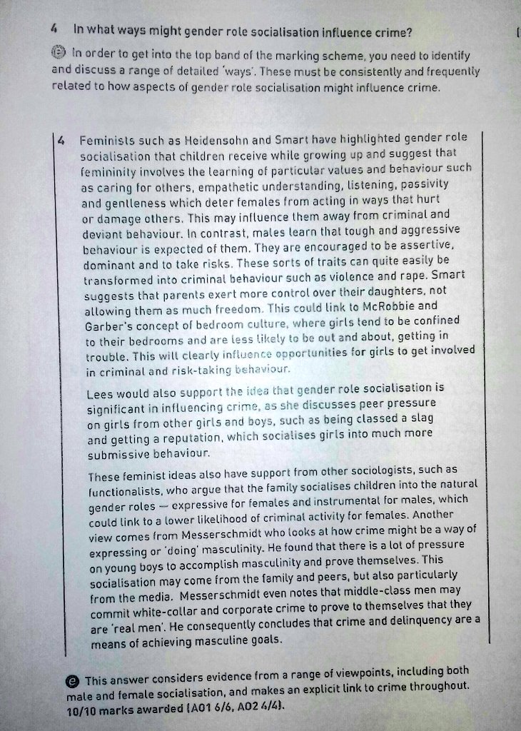 Stu__MacDonald's tweet image. Year 13: Exam guidance and model answer on gender and crime #10marker #sociology #crime #gender #exampractice