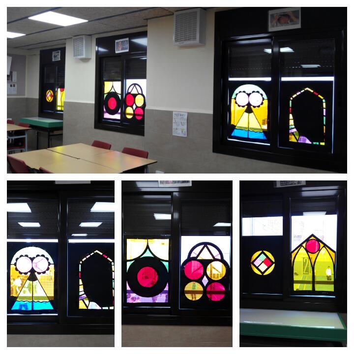 IRFMDC's tweet photo. @escolamdcprat 2nd Eso graders worked together tangencies and Middle Ages stained glass windows, the Visual Arts windows look different. https://t.co/hBVI0beqiC
