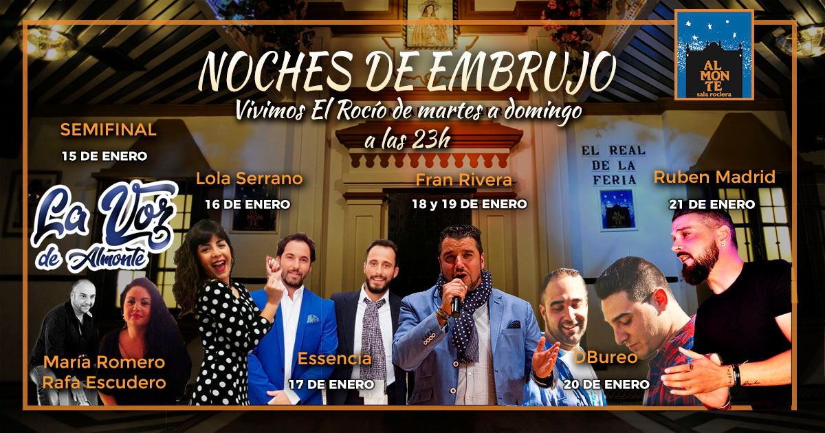 Tenemos cambios para esta semanita, ATENTO!!
Los  <a href="/ONUBAoficial/">Onuba</a> no podrán venir por motivos de saludo, pero en su lugar, tenemos a Fran Rivera, Sensaciones 2018, apadrinado por nuestro querido <a href="/Pepeelmarismeno/">Pepe el Marismeño</a> 
No te pierdas  <a href="/hnosessencia/">Hermanos Essencia</a> ,<a href="/grupodbureo/">DBUREO</a>  y <a href="/RubenMadridRM/">🎵𝕽𝖚𝖇𝖊𝖓 𝕸𝖆𝖉𝖗𝖎𝖉🎵𝓡𝓜Ⓡ︎</a>
