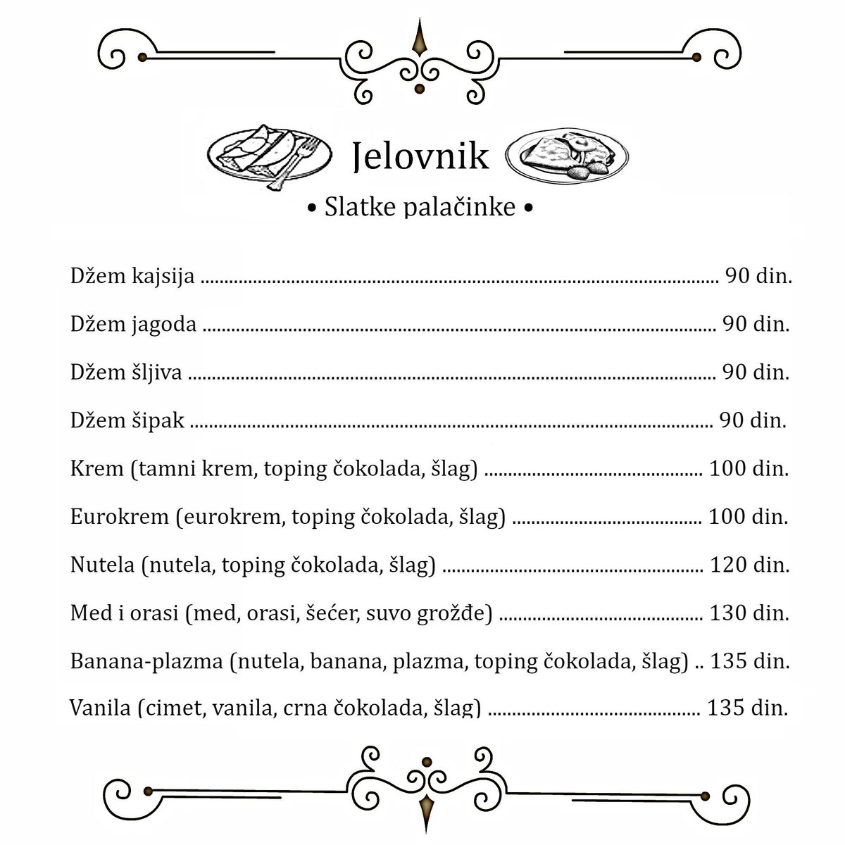 :-) Svratite do Pambe i po najboljim cenama uživajte u najslađim palačinkama ! :-)
#kajsija #jagoda #sljiva #sipak #krem #eurokrem #nutela #MED #orasi #banana #plazma #vanila