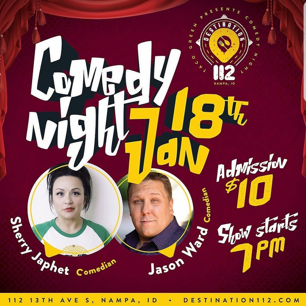 SherryJaphet's tweet photo. This Thursday in Nampa at Destination 112 I'll be headlining with opener the very funny Jason Ward! #standupcomedy #live #nampa https://t.co/egJ7kEiyVy