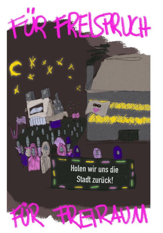 squatms's tweet photo. Polizeiwillkür nach Nachttanzdemo: Morgen 3. Prozesstag ab 9.00 im Amtsgericht Münster (Gerichtsstr. 6). Mehr Infos hier https://t.co/mOgwZYXxuF https://t.co/1uRzrOzkcm