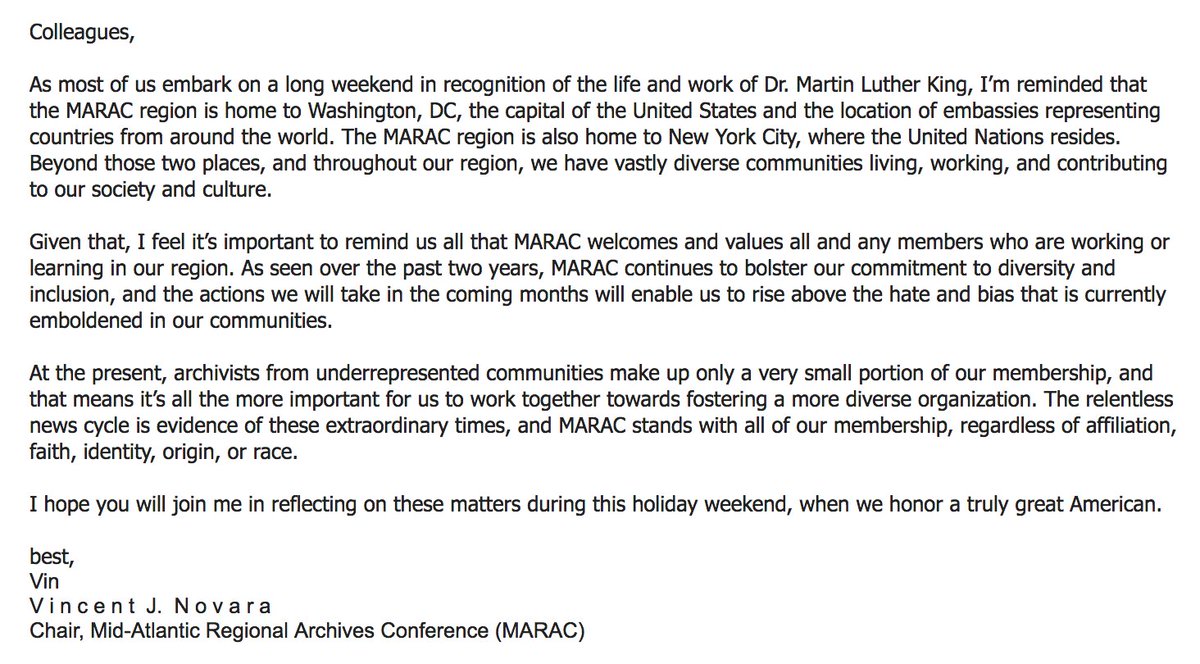 The MARAC Chair's recent message is a positive and uplifting one. <a href="/MARACtweets/">MARAC</a>