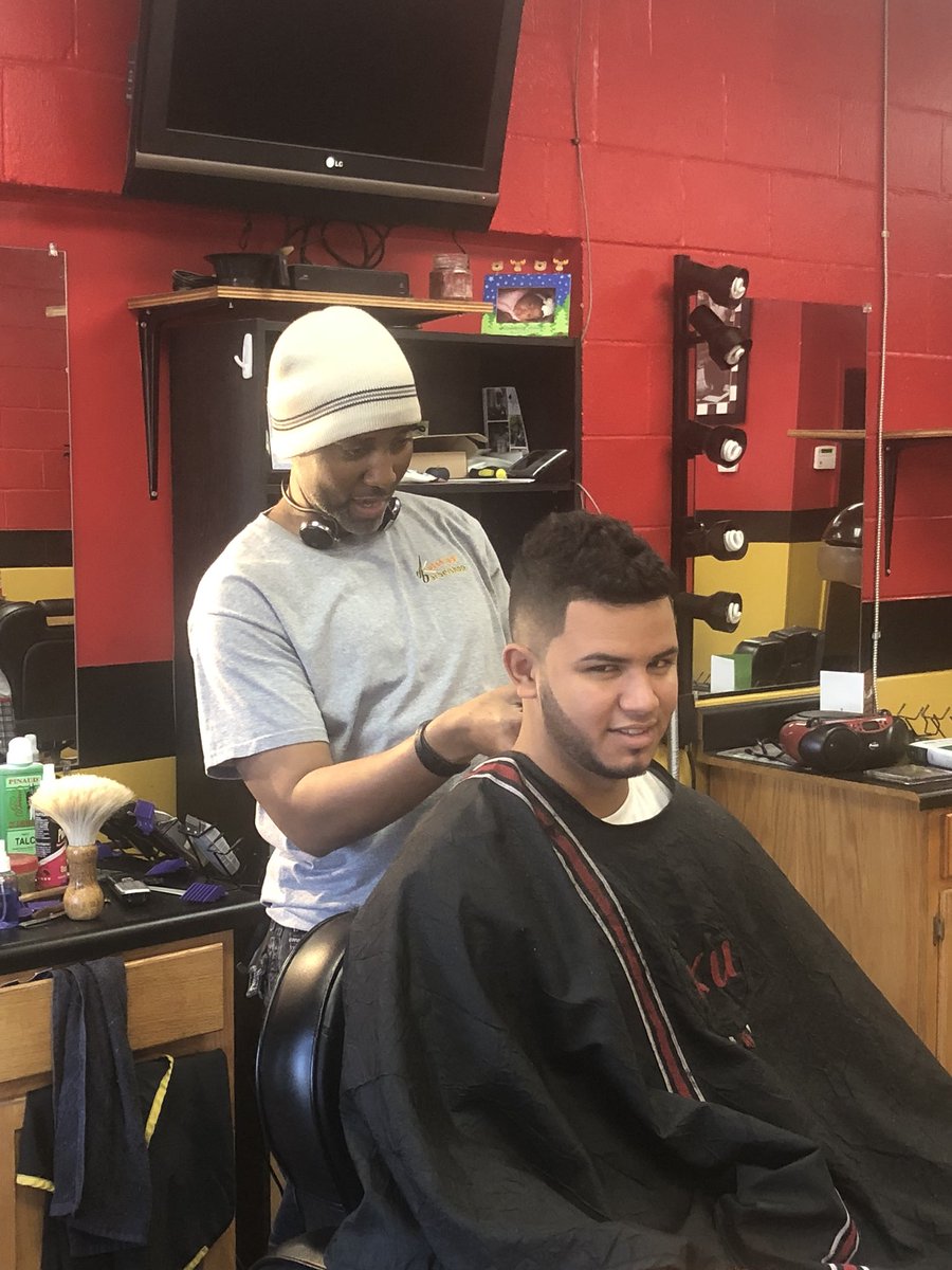 <a href="/KeibertRuiz/">Keibert Jose Ruiz</a> getting tightened up by Brian at Kuttn’Up Barbershop.