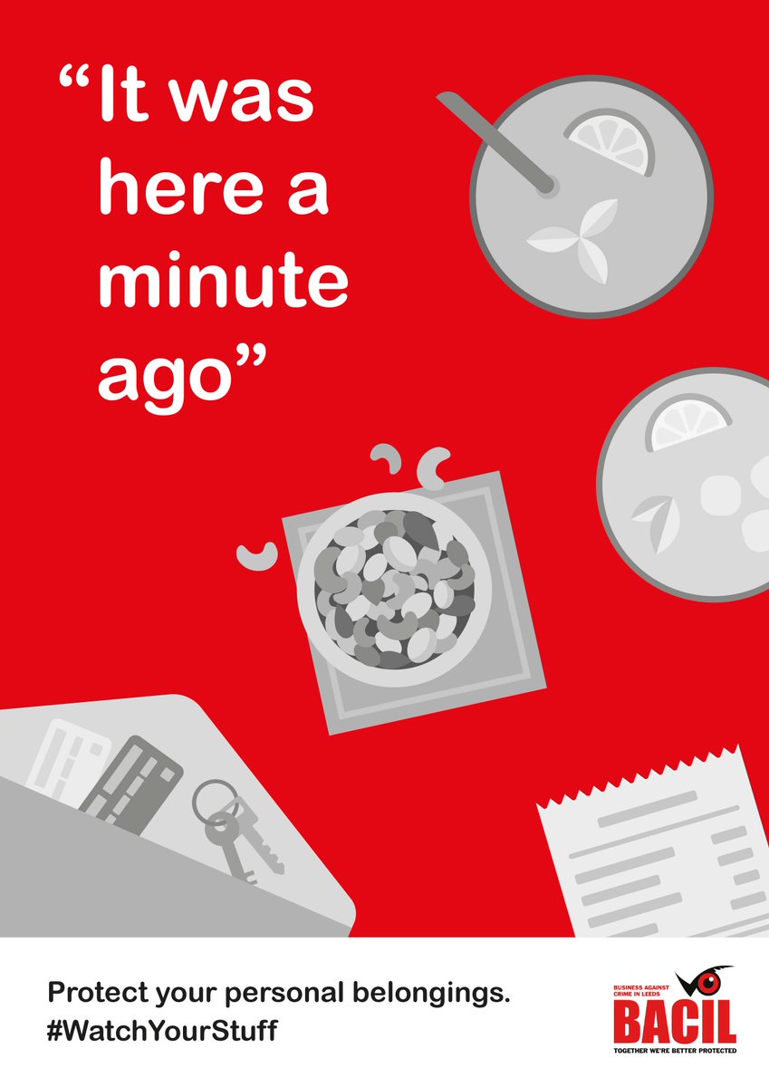 LeedsBACIL's tweet photo. Happy to announce the winner of the BACIL 'Watch your stuff' poster competition. Well done Natalie at @UniversityLeeds ! Keep an eye out for these fantastic posters across the city and remember to #WatchYourStuff
#CrimePrevention #PosterCompetition #CrimePartnership #KeepSafe https://t.co/2mNkCSpWrY
