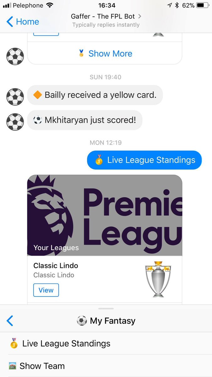 GafferBotFPL's tweet image. Fantasy fanatic? See 🥇 live league standings 🥇 and get ⚽️ real-time notifications ⚽️ for your @OfficialFPL team 💪 on Facebook Messenger.
Just go to m.me/GafferBotFPL and start a chat 💬