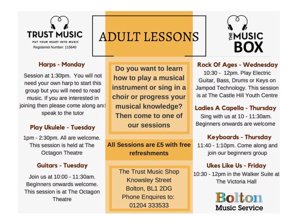 CllrAnnCunliffe's tweet photo. Fancy learning how to play a musical instrument?
Only £5 with free refreshments https://t.co/iY2i5BuiRj
