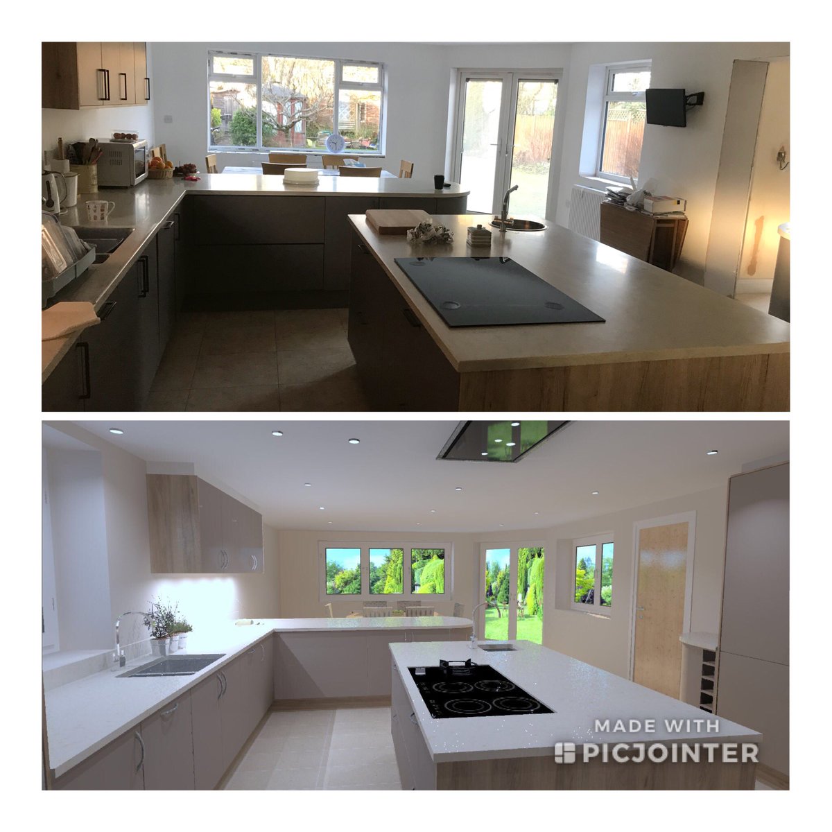 The finished kitchen and the original design below! #design #kitchen #cambridge #Renovation #cambridge medlowconstruction.com