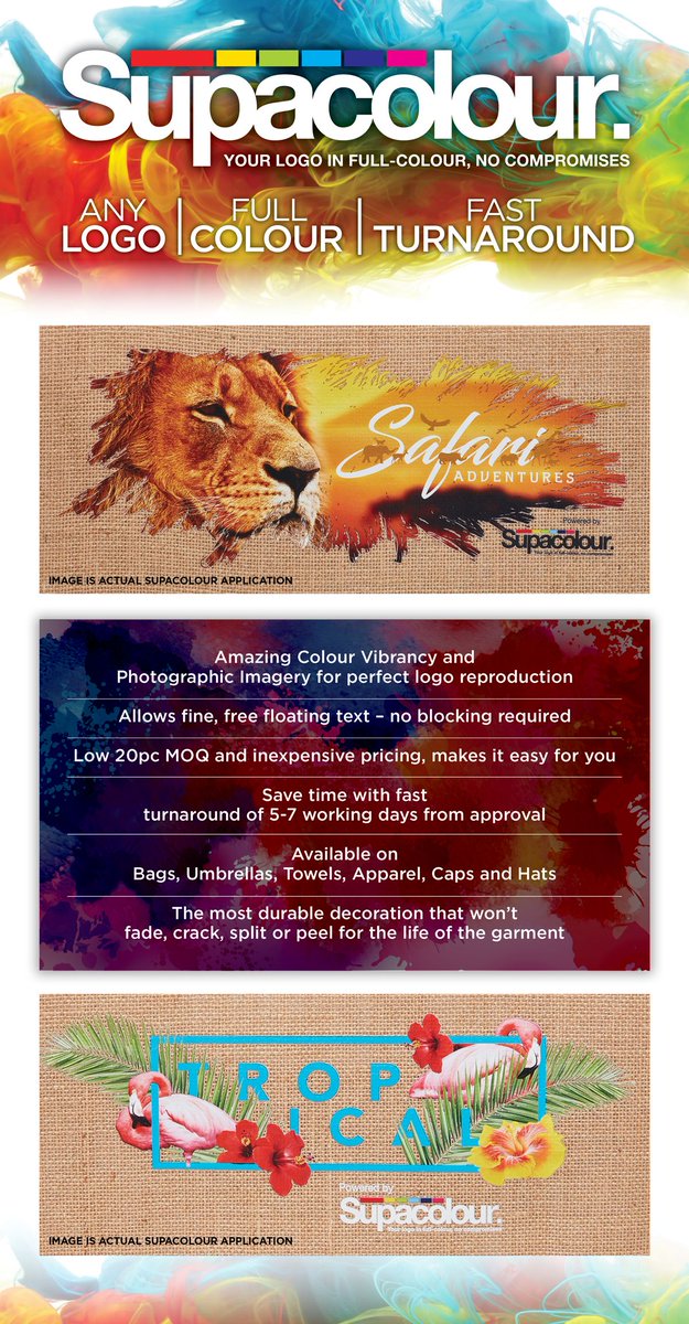 Supacolour. Any Logo, Full Colour, Fast Turnaround.

#1300epromo ideas@1300epromo.com.au Ph: 1300 377 666

Website - buff.ly/2mGq8Ce

Call us on 1300 377 666 and get your marketing promotional products looking awesome.