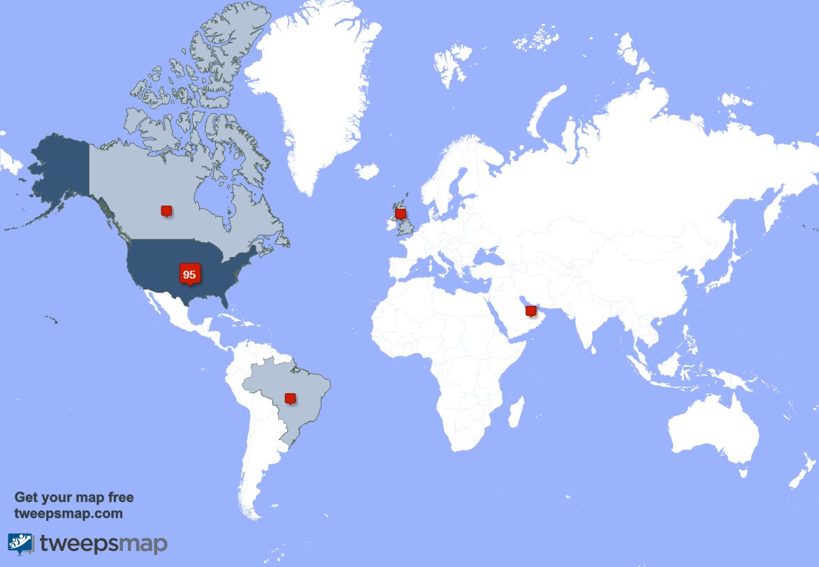 three777x's tweet photo. My followers are in USA(91%), Canada(1%)... Get your map too: https://t.co/NIz7y7vzQF https://t.co/2f9Go2auX0