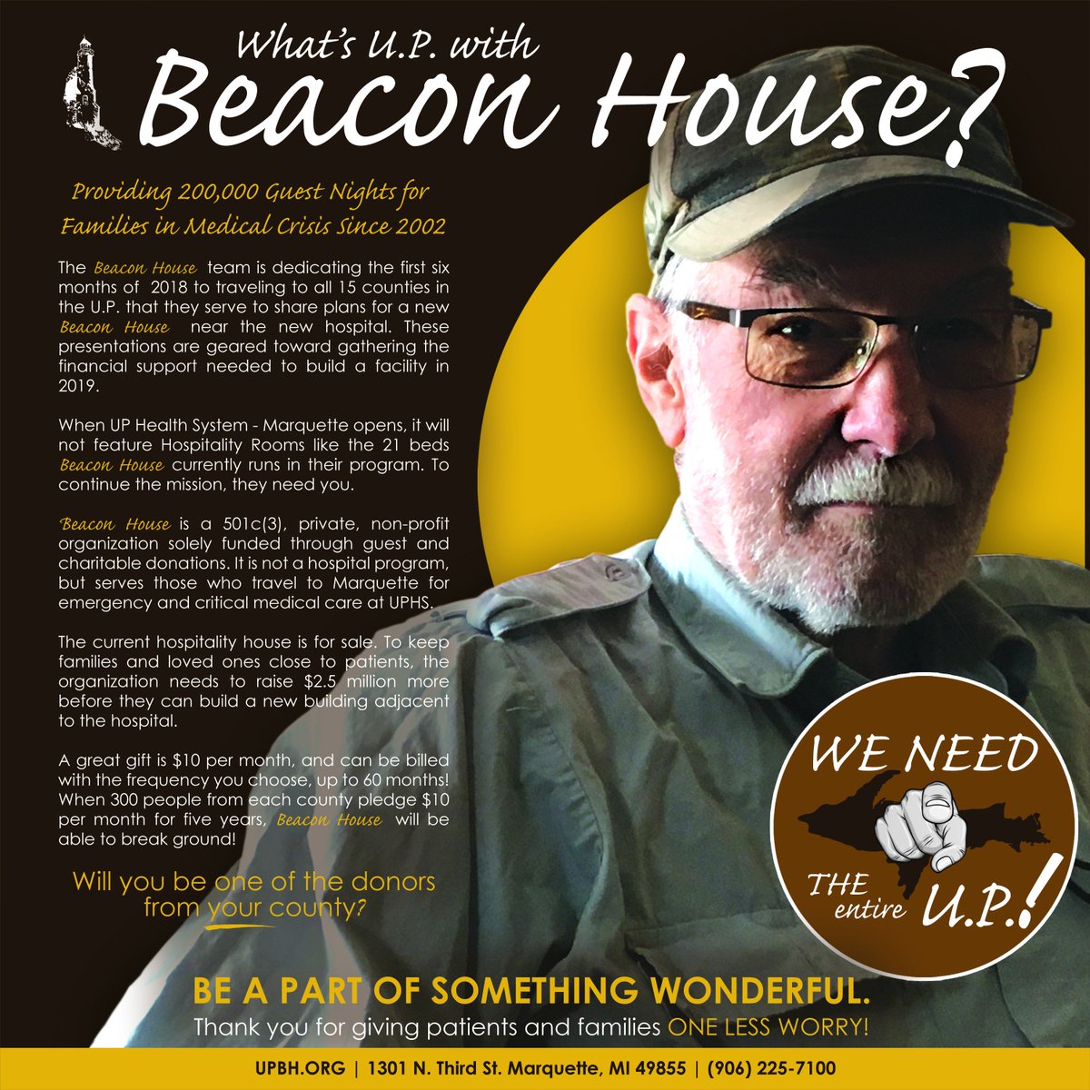 BeaconHouseMQT's tweet photo. If 300 people from each Upper Peninsula county we serve pledge $10 / month, @BeaconHouseMQT will be able to break ground on a new facility. Leave your #LegacyOfLove at https://t.co/e8oQDol8FA and click 'Pledge'. https://t.co/gBv37cyQ2Z