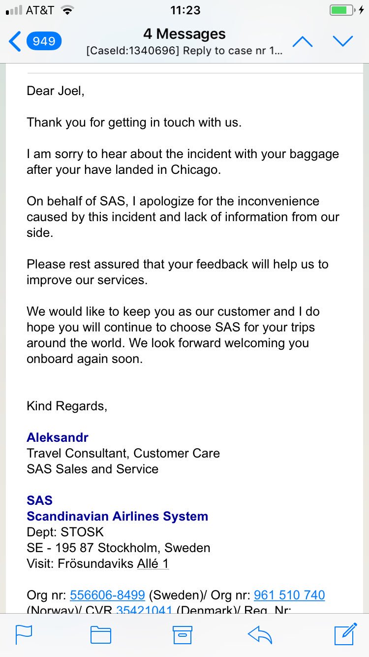 sas lost baggage