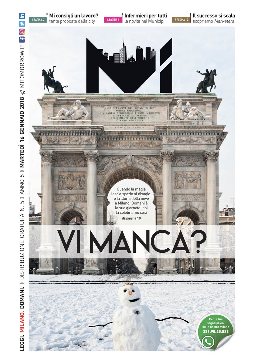 MiTomorrow's tweet photo. Quanto ci piaci bianca. Su #Mitomorrow la giornata mondiale della neve, con un'intervista al responsabile comunicazione della #FISI, Max Vergani. In copertina i nostri consigli per il lavoro a #Milano, fare successo con la community Marketers: https://t.co/LZQzN7rVKz https://t.co/dXssgWw874