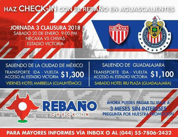 chivascheckin's tweet photo. Quien quiere ir a ver a @Chivas vs @ClubNecaxa en Aguascalientes, salidas de GDL y desde CDMX https://t.co/wRbpyvuhas