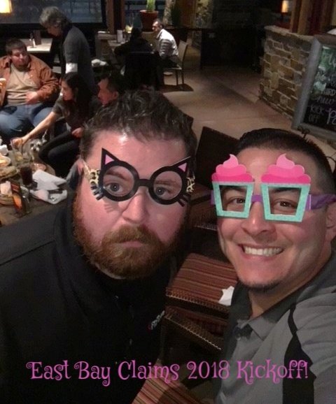SeacliffEnviro's tweet photo. To say Eric and Sal had a great time at the #EastBayClaims 2018 Kickoff Party, would be an understatement! Check out those frames! 🤓 https://t.co/N52dK5j5NZ