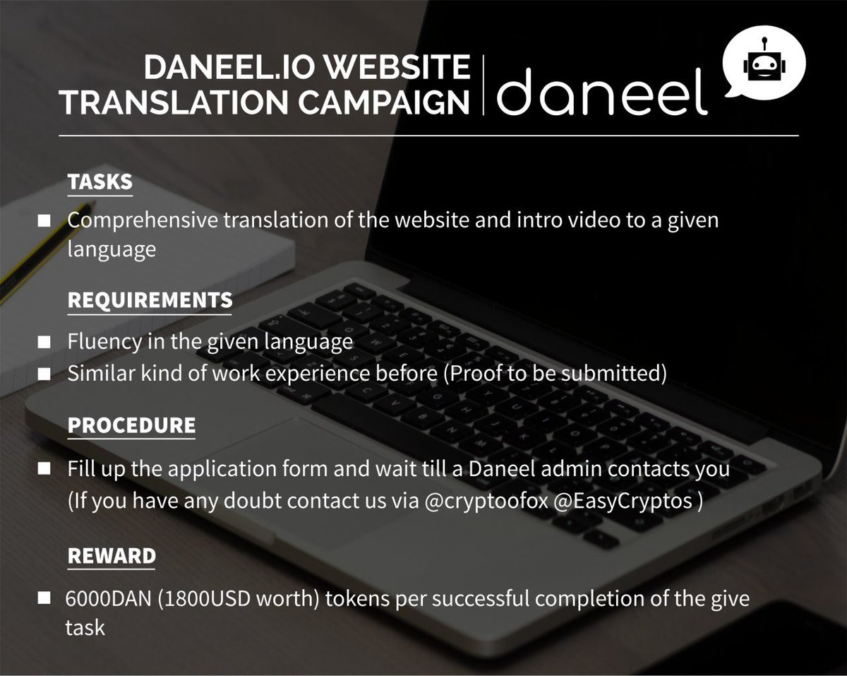 daneelproject's tweet image. We are glad to announce that our &quot;Website Translation Campaign&quot; has started. Our new website&apos;s been launched recently and we are looking for potential candidates for translating it in order to reach a wider audience. apply below

Application: goo.gl/forms/snnCjOo0…