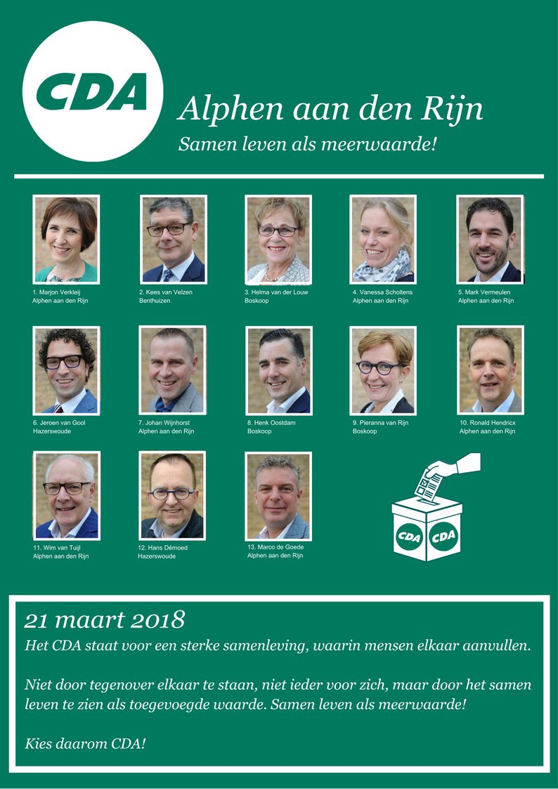 Samen leven als meerwaarde! Ons verkiezingsprogramma staat online! #Samenlevenalsmeerwaarde #teamCDA #stemCDA #gr2018 #verkiezingen #alphenaandenrijn <a href="/gemeenteaadr/">Alphen aan den Rijn</a> cda-alphenaandenrijn.nl/index.php/2018…