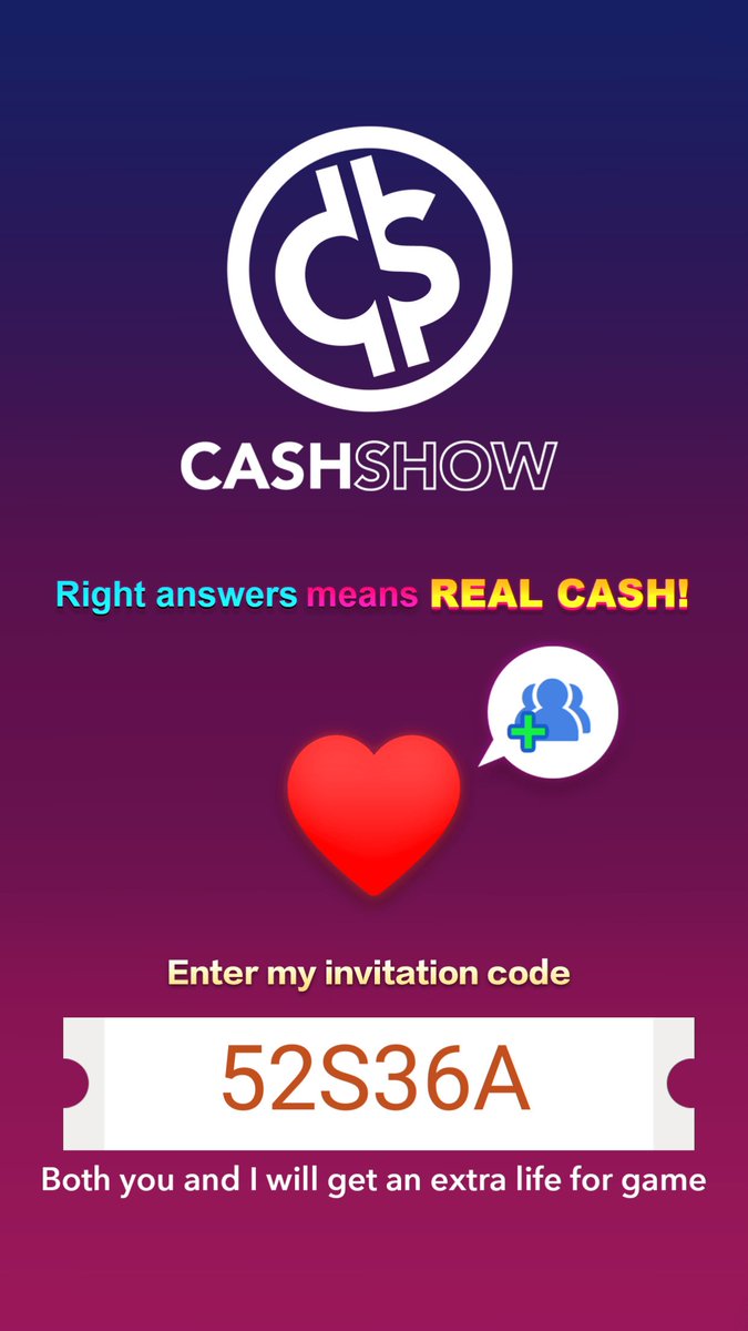 KamiaKennedy's tweet photo. Come and play Cash Show with me! I'm playing Cash Show! Come and play with me! Enter my invitation code and both of us can get an "Extra Life" in game! https://t.co/iH1v5nygPF https://t.co/29STgea2Mj