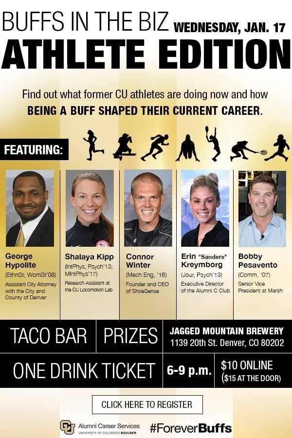 CUYADenver's tweet photo. LAST CALL FLASH SALE - Grab a ticket to Buffs in the Biz Athlete Edition before 130 pm today (1/16) for $3 off your ticket!
$7 gets you: drink ticket, tacos, chance to win a signed Av's Jersey
No code needed
Tickets: https://t.co/LQC3hnuJsl https://t.co/36bBoASzbm