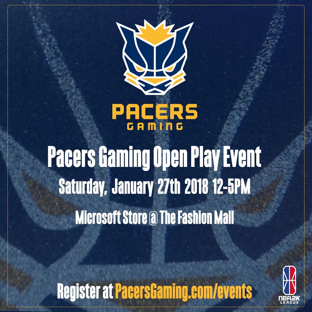PacersGaming's tweet photo. Announcing the next Official Pacers Gaming Event!

- Saturday, January 27th, 12-5PM
- Microsoft Store @ The Fashion Mall
- Meet @codyparrent, finish off your 50 wins, free food &amp; drinks, &amp; Pacers Gaming gear giveaway!

Register here: https://t.co/GhISL1Hzws https://t.co/JIMp09sn8d