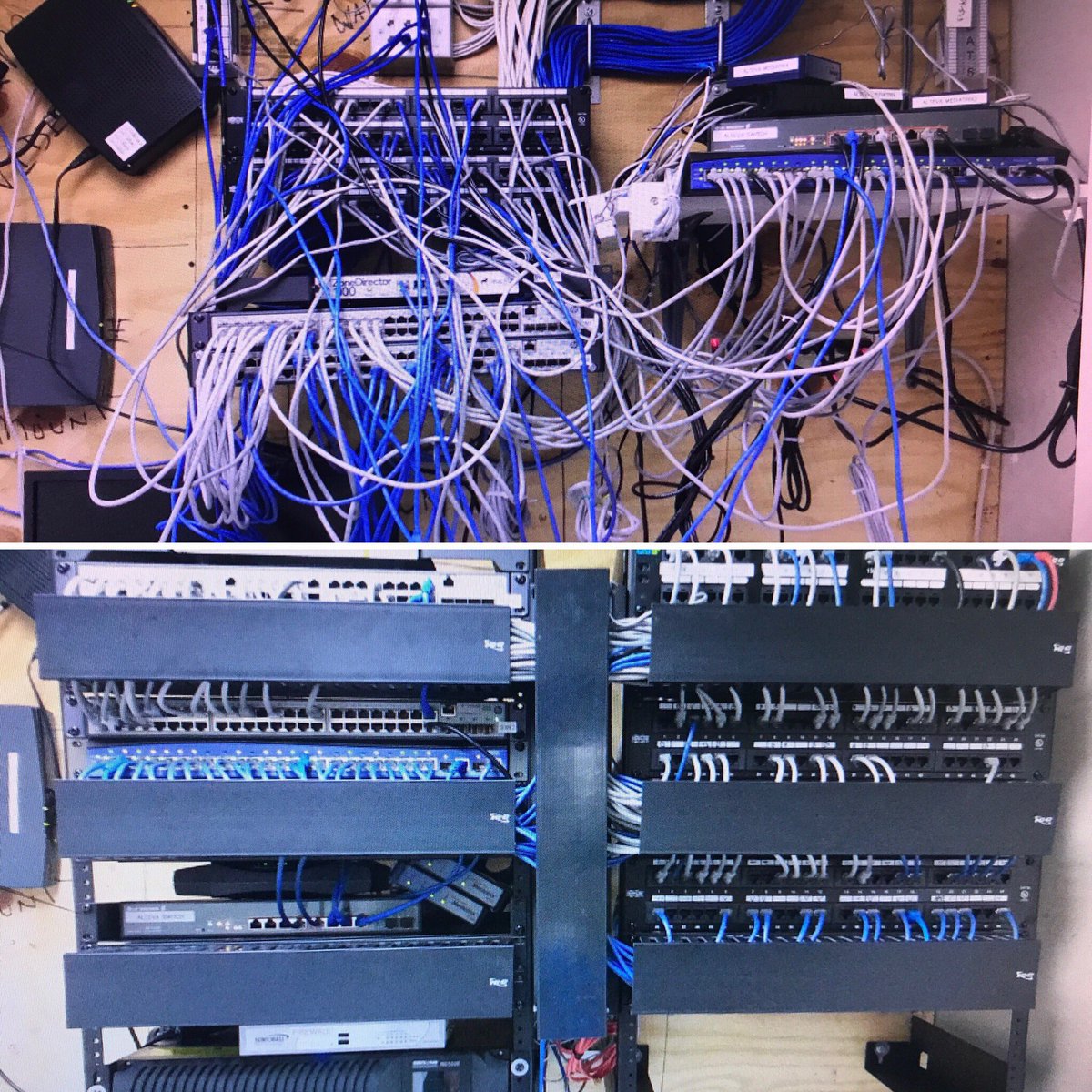 thearcehouse's tweet photo. Before ADS &amp; After ADS! 

#network #managedit #managedservices #advanceddigital #cabling #itdisaster #networkdisaster #27pointaudit #tech #technology #it #internet #computerhelp #computer #beforeandafter #techsavvy #smallbusiness #software #ITservices #engineer https://t.co/qovCFFrNTm