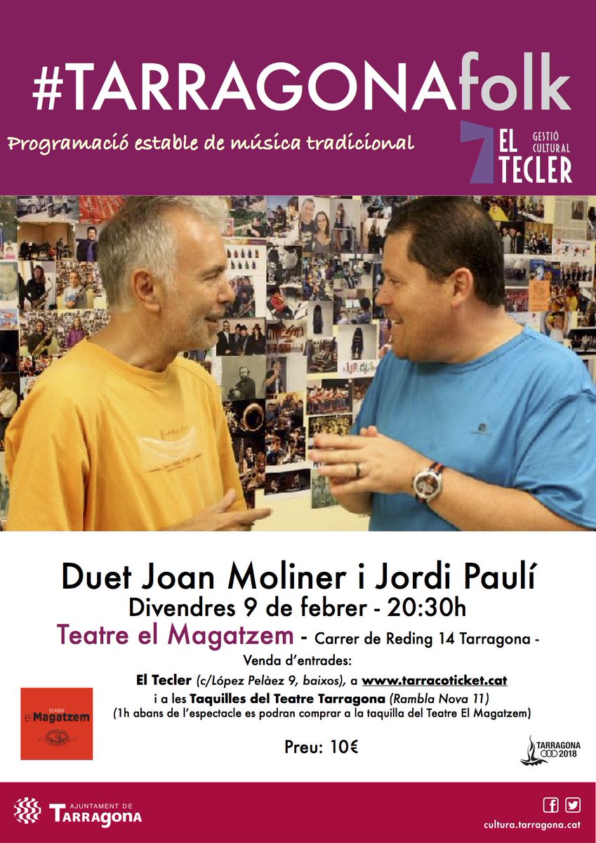el_tecler's tweet photo. I al febrer torna el #tarragonafolk. Divendres 9 de febrer Joan Moliner i Jordi Paulí. #eltecler #musicatradicional #tarragonacultura #tarragona https://t.co/wIDn2vIm7l