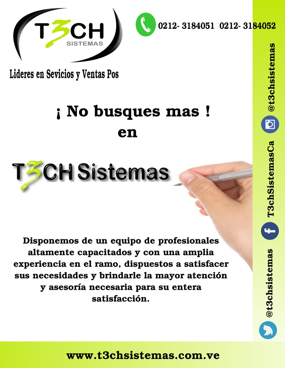 T3chSistemas's tweet photo. En https://t.co/eKP0kSxxDv. Nuestra empresa dispone de un equipo de profesionales altamente capacitados y con una amplia experiencia en el ramo, dispuestos a satisfacer sus necesidades y brindarle la mayor atención y asesoría necesaria para su entera satisfacción. https://t.co/gvMOHJRDCM