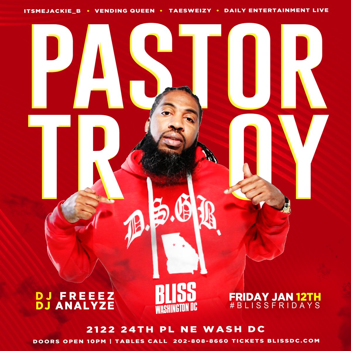 DMVPartyPlug's tweet photo. [01/12] Tamera + Pastor Troy Hosting #BlissFridays. Tickets Here: https://t.co/gKQDE0QB36 https://t.co/lHNWtg810q