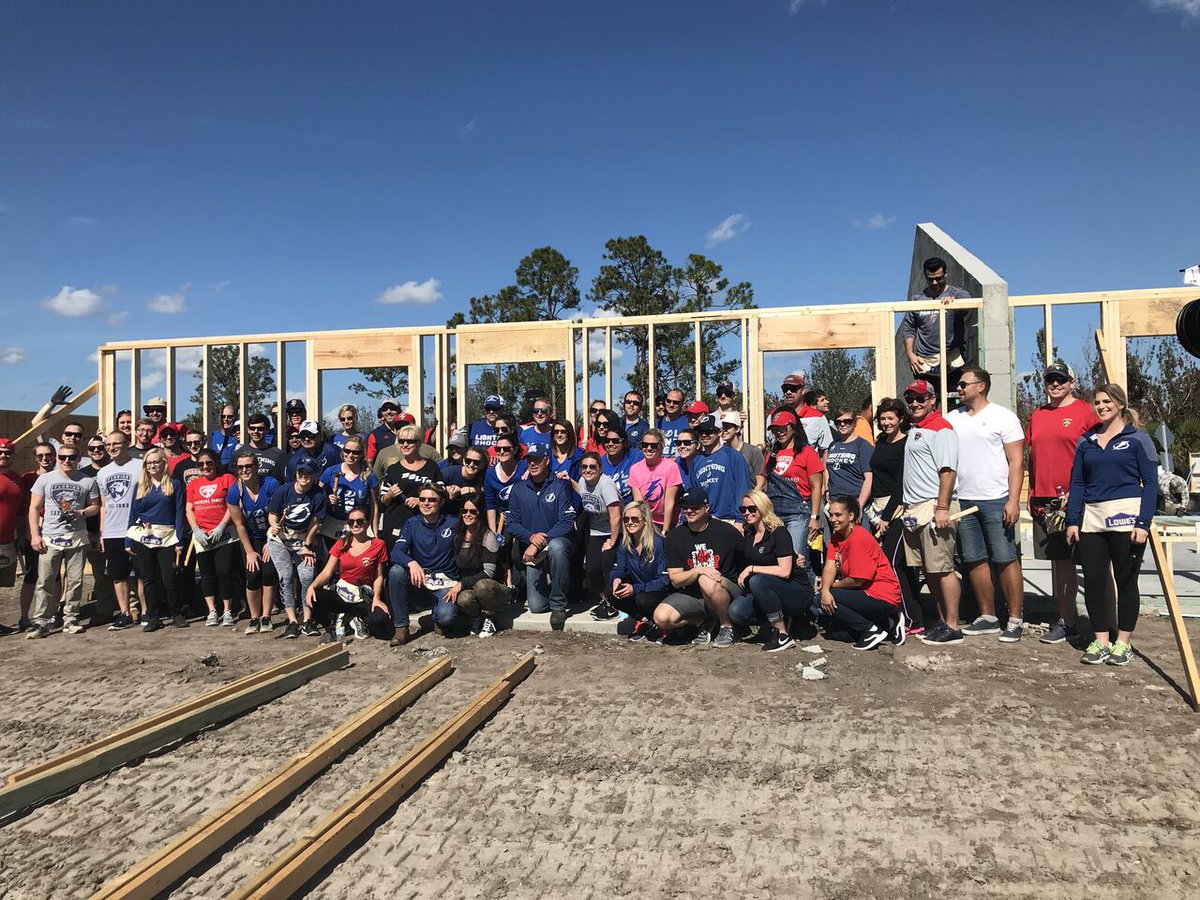 NHLPA's tweet photo. Today the @NHLPA joined the @NHL , @FlaPanthers, @TBLightning and Habitat for Humanity of Collier County to build homes in the community of Immokalee, Florida, which suffered severe damage during Hurricane Irma: https://t.co/fbzZ0FjYfc https://t.co/PWwdk1Y5OD