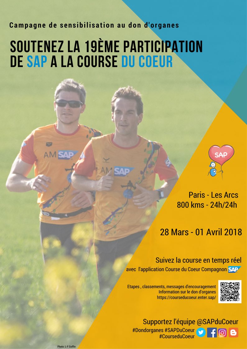 Sapducoeur's tweet photo. Pour la campagne de #sensibilisation au #dondorganes, des talents #sapfr à l’œuvre pour cette affiche @LaCourseduCoeur. Merci à vous !  @ocoustere @TransFormeDON @SAPFrance @SAPHybris @SAPLabs_France @multiposting @SAPConcurFR @AMSAPFr #Oneteam @nicottin https://t.co/ZfQivPPv86