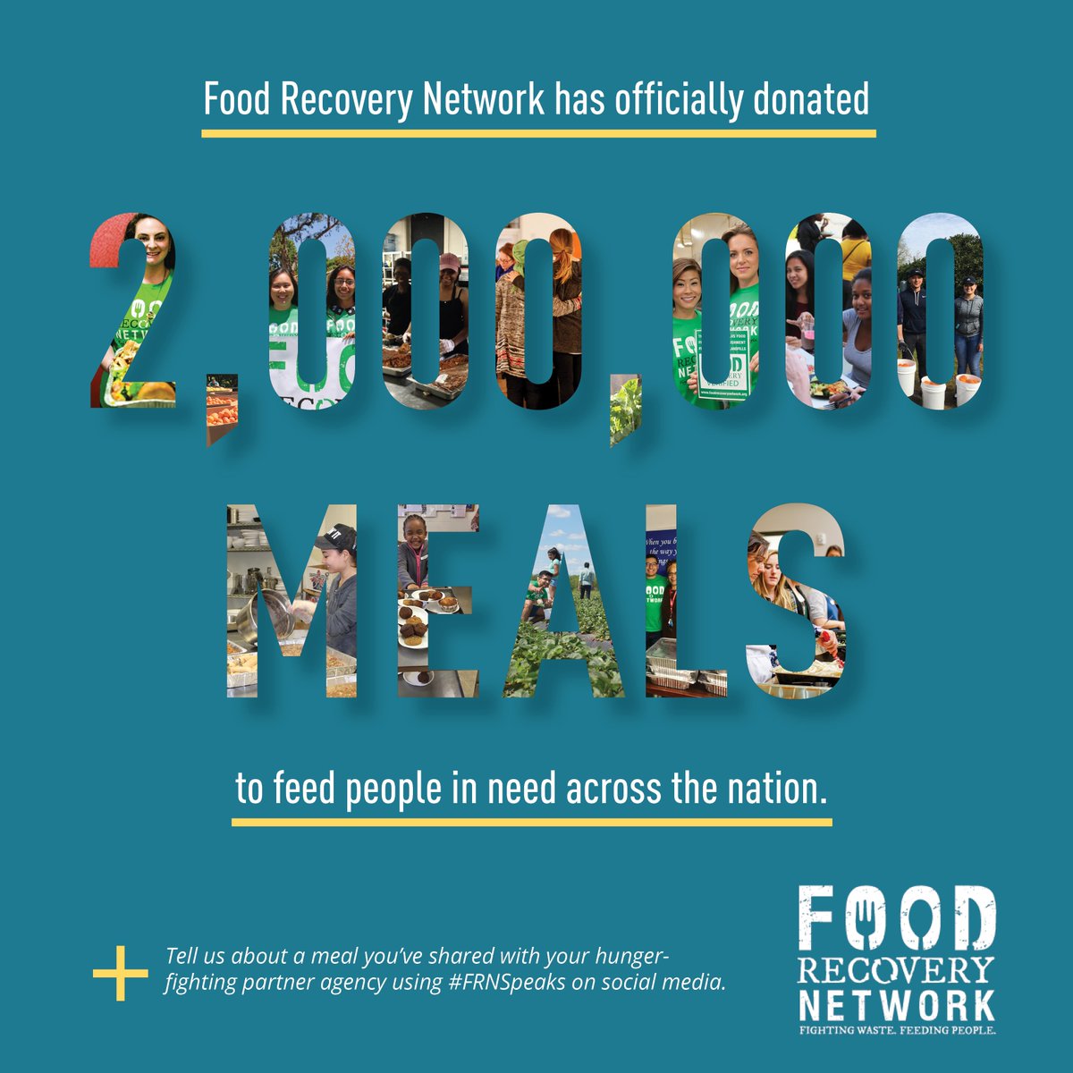 FoodRecovery's tweet photo. Food Recovery Network is excited to announce that our movement has recovered more than two million meals for those in need. Read the full press release here: https://t.co/fCsSvkQK00 https://t.co/Cur3keCIsi