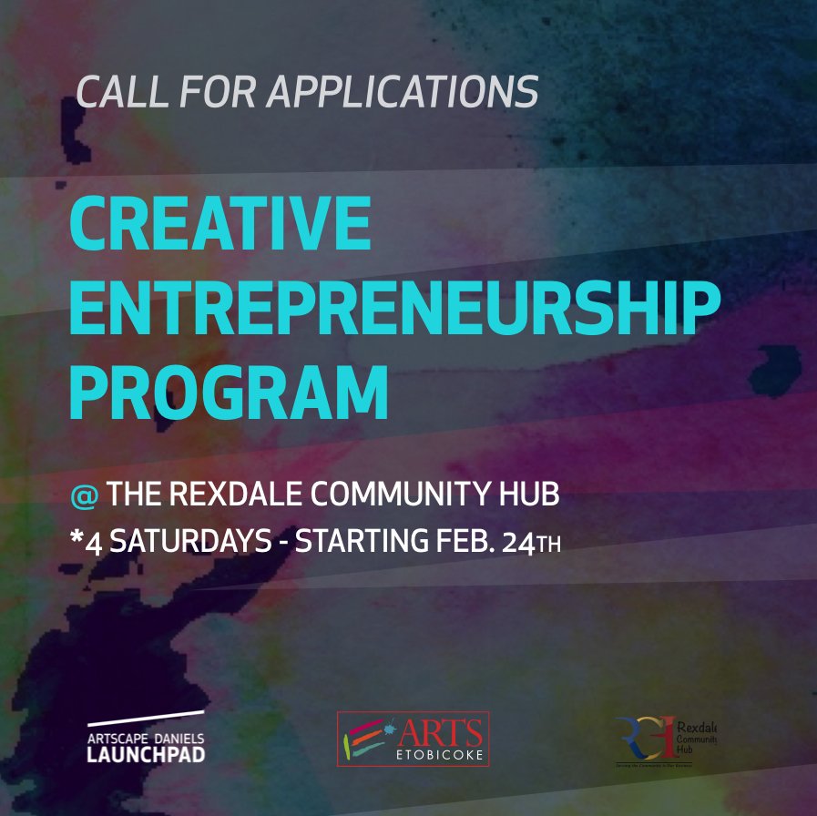 artsetobicoke's tweet photo. Have you applied yet for Artscape Launchpad's Creative Entrepreneurship Program in #Etobicoke? 3 weeks left to apply! Read all about this awesome new initiative happening at the #RexdaleCommunityHub https://t.co/XjGuOg1Yjl https://t.co/Abu04l59iF