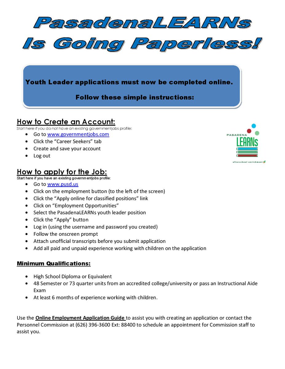 <a href="/PasadenaLEARNs/">Pasadena LEARNs</a> is hiring youth leaders!!