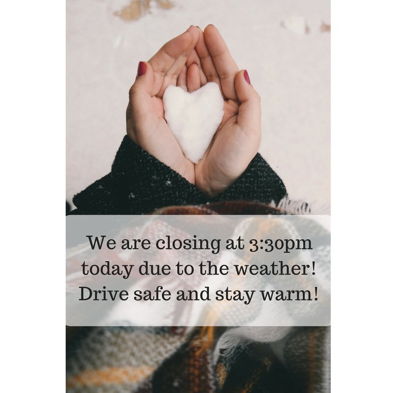 We are closing today at 3:30pm due to snowy weather and slippery roads! Be safe out there! Stay home and cuddle up! #blissknoxville #shopinbliss #liveinbliss #torimasonshoes #closingearly #snowday2018