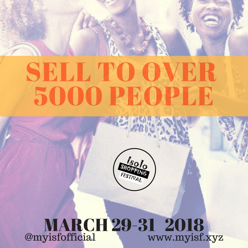 dsimonsayz's tweet photo. sell your way up this year, save the date. the. 3rd Isolo Shopping Festival is almost here. cc @myisfofficial #wegoingallout #myisf #shopping #festival #isolo #fashion #gadgets https://t.co/n2D5RoYnEO