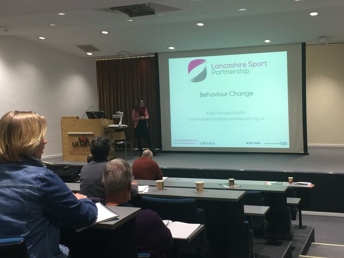 ActiveLancs's tweet photo. Our second and final workshop tonight: Behaviour Change, presented by Kate Ahmadi Khattir. Enabling exercise leaders or coaches to learn useful strategies and innovative techniques to help people get and stay active #LSPClubEvent2018 https://t.co/Br2z0q9yIm