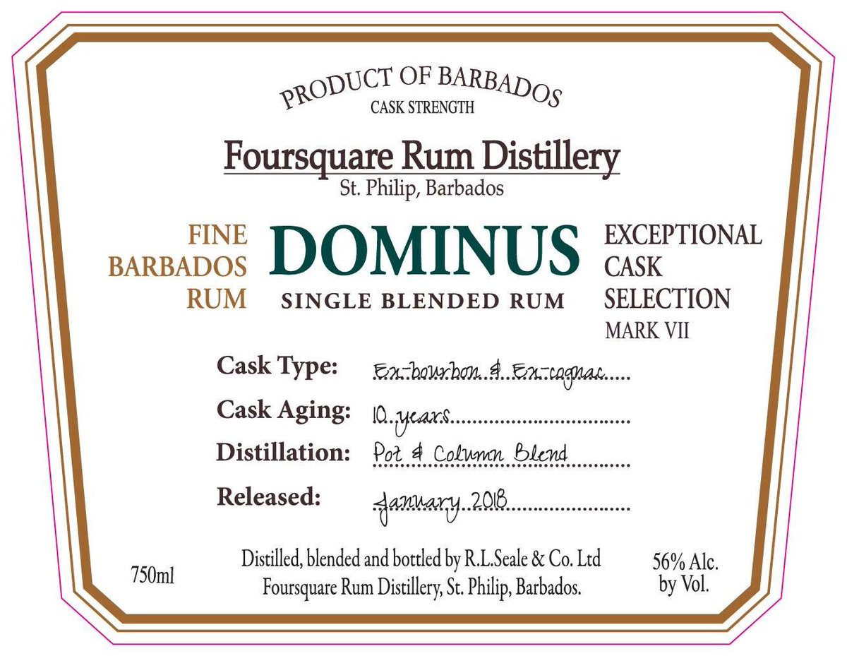 DoorlysUK's tweet photo. Dominus: Presented at 56% ABV, this elegant sip is formed from dual maturation of ex-bourbon cask, followed by ex-Cognac cask for a total of 10 years in #Barbados. 
No caramel, sugar or other additives &amp; flavourings. No chill filtration either. Just well made #AuthenticRum https://t.co/tbfzLhidQK