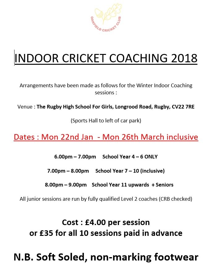 OandRCricket's tweet photo. Oakfield Winter Nets start on Monday for 10 weeks. New players always welcome. Plenty of exciting coaching for the Juniors. #countdowntotheseason https://t.co/HIR75VSSrG