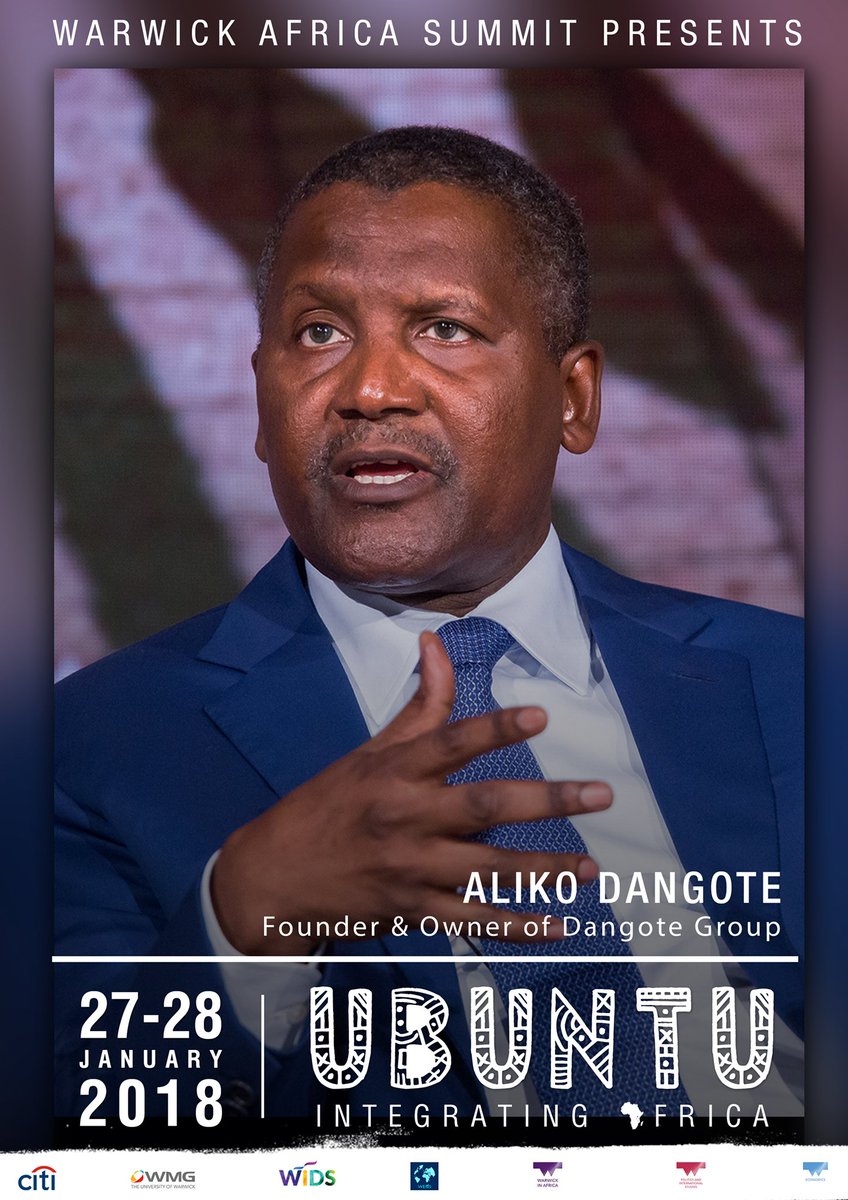 AfricaSummitUoW's tweet photo. We are pleased to announce that Nigerian billionaire, CEO and President of the Dangote Group, ALIKO DANGOTE, will be speaking at #WAS18!! https://t.co/Q7YHe8u2bX