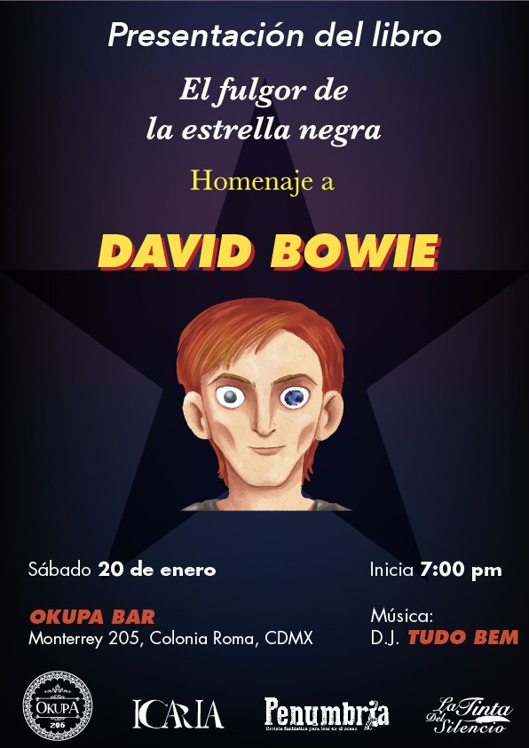 ¿Ya listos?
youtube.com/watch?v=Tgcc5V…
Sábado 20. 7pm . Bar Okupa "El fulgor de la estrella negra" Homenaje a Bowie. Penumbria, La Tinta Del Silencio, Dj Tudo Bem. Libros, música y salud. Esta librería empieza a #volar
