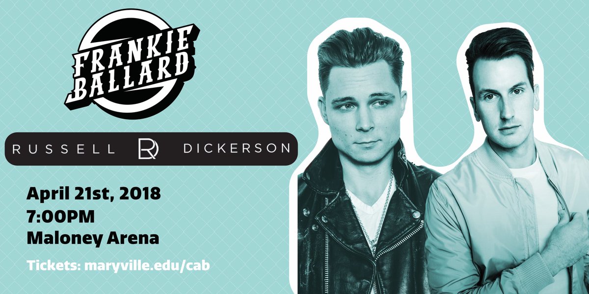 CABatMaryville's tweet photo. It is our pleasure to announce that Frankie Ballard and Russell Dickerson will be coming to campus on April 21st! Ticket information too come soon! #CABSpringConcert https://t.co/oLOmqQwbtj