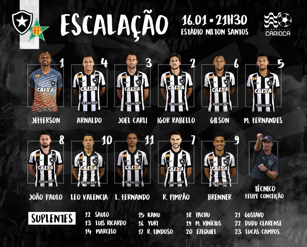Botafogo's tweet photo. Escalação do Glorioso ⭐️ #VamosFOGO https://t.co/6Qp48wA1vr