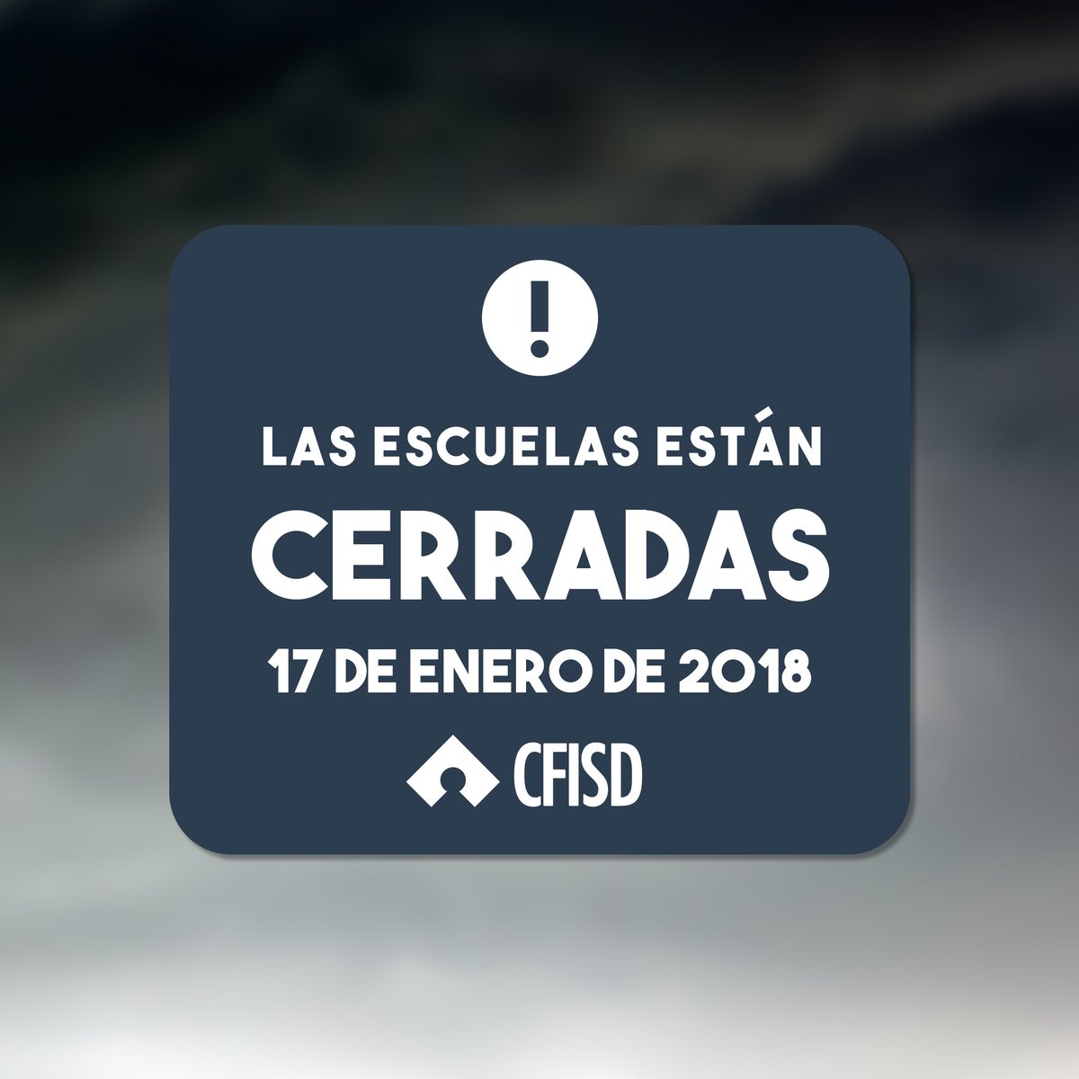 CyFairISD's tweet image. Due to continued inclement weather and hazardous road conditions, all CFISD schools and facilities will remain closed on Wednesday, Jan. 17, 2018.