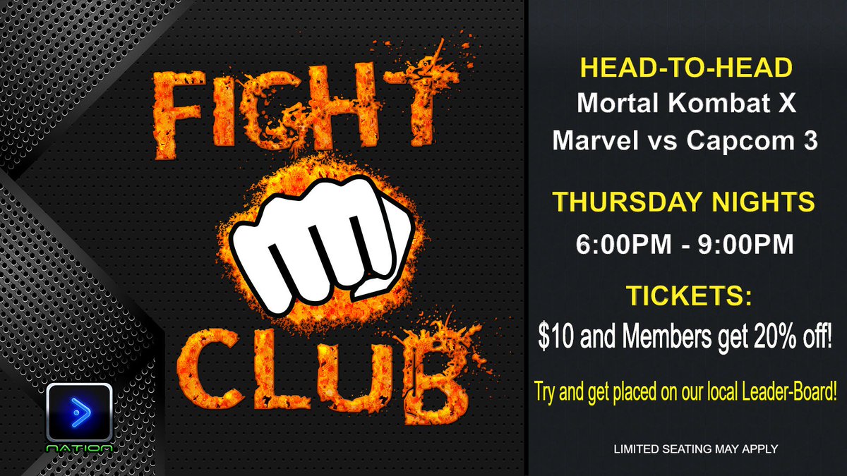 PLAYliveArrow's tweet photo. Think you got what it takes to be the best? Then come on down EVERY Thursday Night. Compete head to head in either Mortal Kombat X or Marvel vs. Capcom 3 and try to be placed onto our local leader-boards! We have only ONE rule... ALWAYS talk about our Fight Club! #Xbox #Gaming https://t.co/nwv1LhKtka
