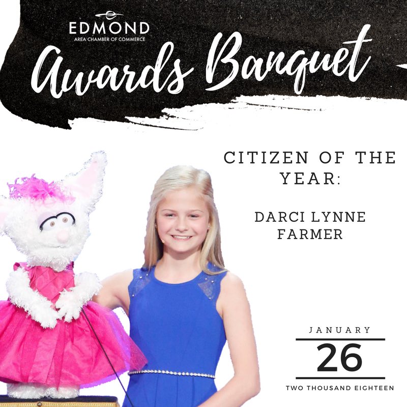 ItsDarciLynne's tweet photo. I am so very honored to have received the Citizen of the Year by the Edmond Chamber!  Come see me accept this incredible award along with a short performance on January 26th!  #edmondchamberbanquet 💗🎶🐰 https://t.co/R9z7fcqWYk
