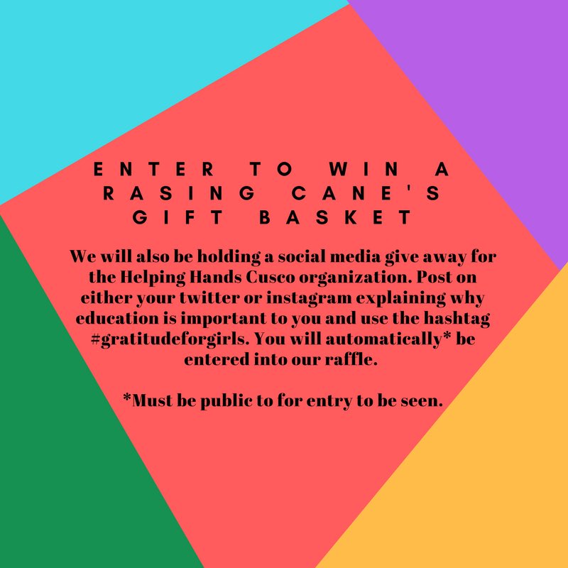 Check out how you can win a Raising Cane’s gift basket by using #gratitudeforgirls