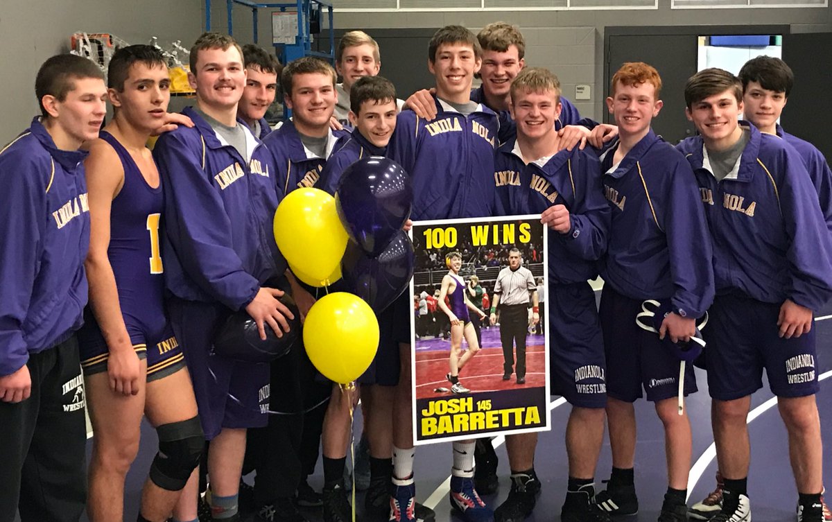 IHSwrestle's tweet image. Lots to be proud of tonight: 48-12 WIN over Pella, Mat Tribe recognition tonight, and highlighted with Senior Josh Barretta winning his 100th career win! Congrats Josh!!💯