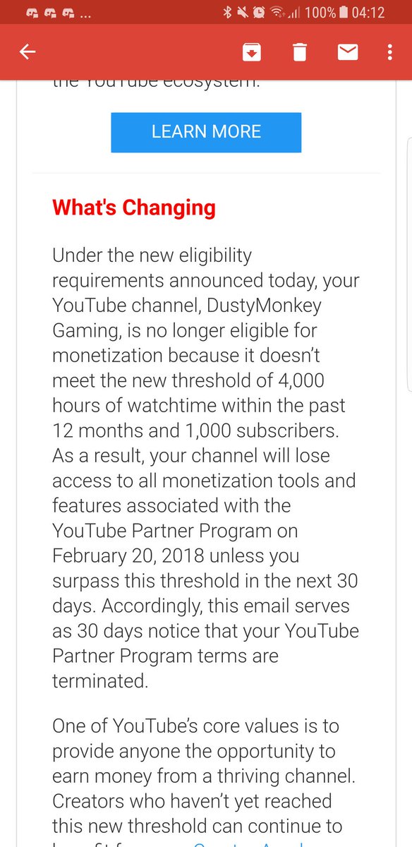 _DustyMonkey's tweet image. I wasn't in it for the money... But wow @YouTube you just kicked a lot of us in the gut! #sadtimes for @YTCreators