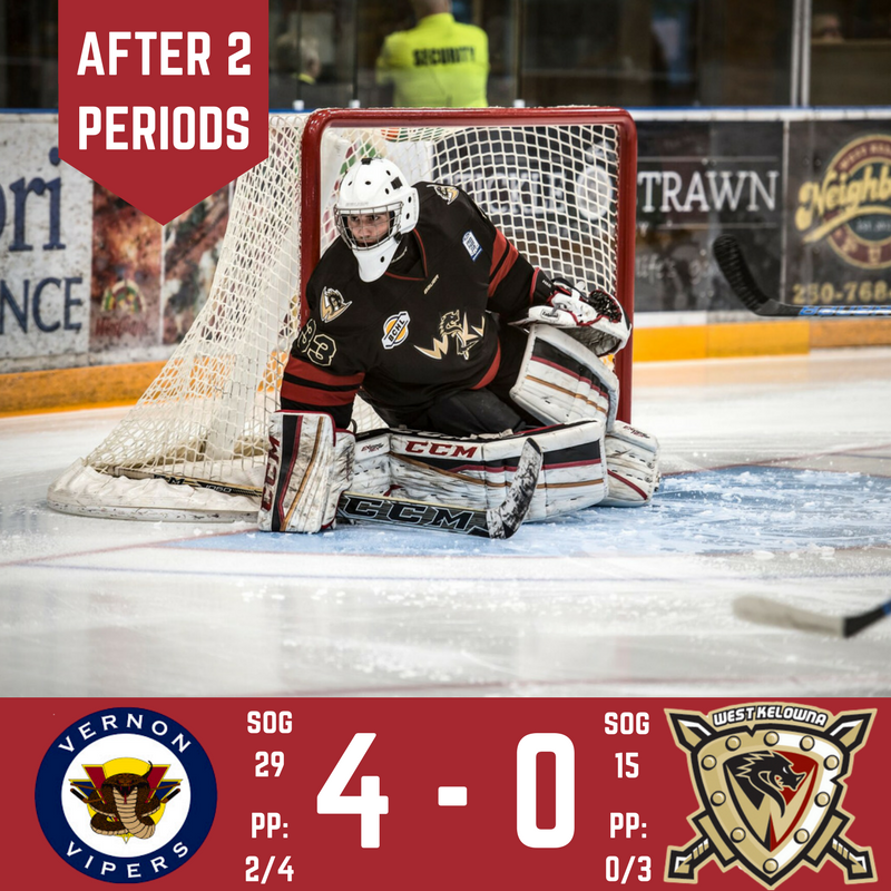The <a href="/VernonVipers/">Vernon Vipers</a> add another goal in the 2nd period and lead the Warriors by a 4-0 score after 40 minutes #BCHL
